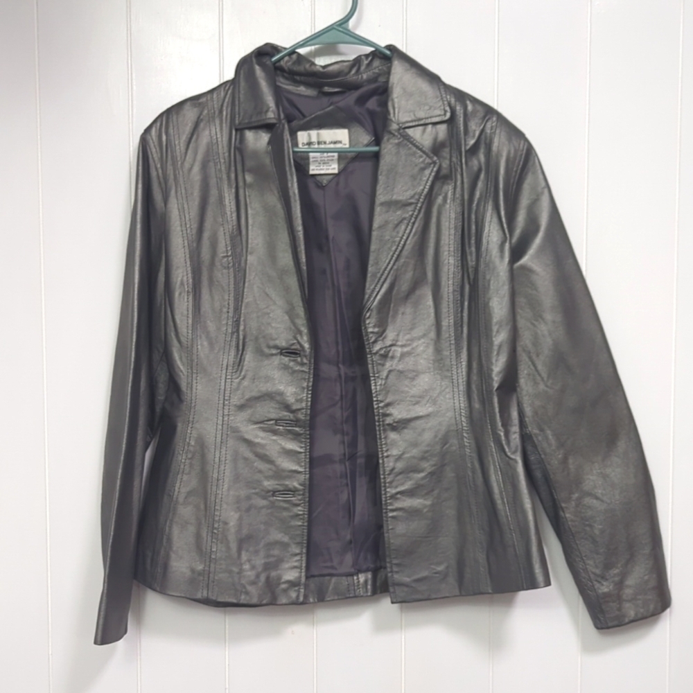 David Benjamin Silver 100% Leather Jacket